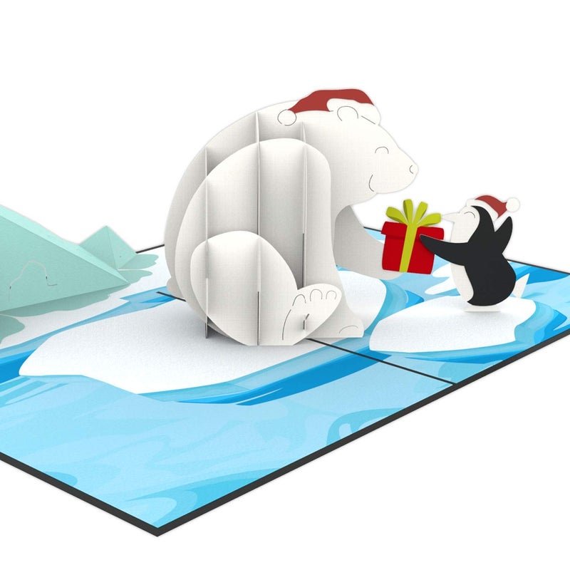 Liif Polar Bear Penguin 3D Greeting Pop Up Christmas Card, Merry Christmas Cards For Kids, Holiday Card, Xmas Card, Gift, Christmas Thank You Cards, Funny, Unique, Animal, Ocean - Image 1